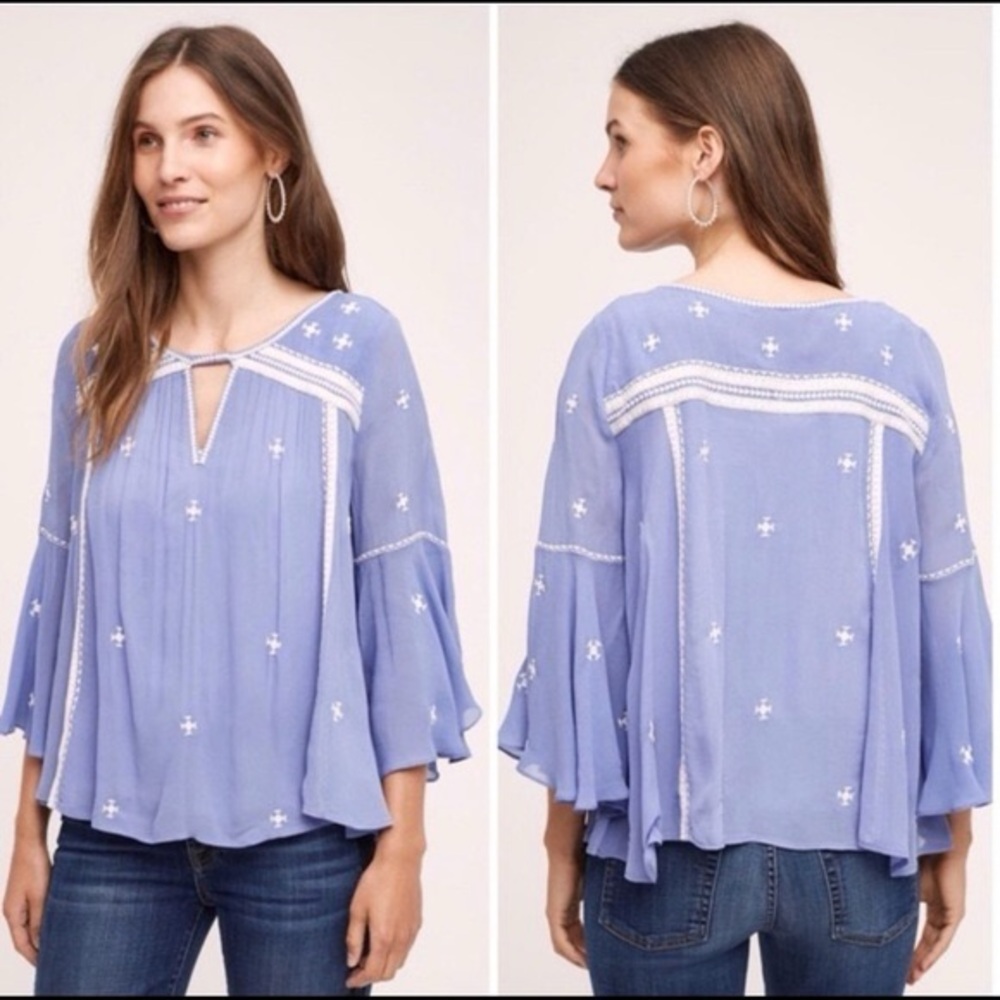 Floreat | Blue Purple Embroidered Adena Peasant Blouse
